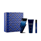 Refect Beauty Carolina Herrera Bad Boy Cobalt gift set featuring a lightning bolt perfume bottle, shower gel, and spray