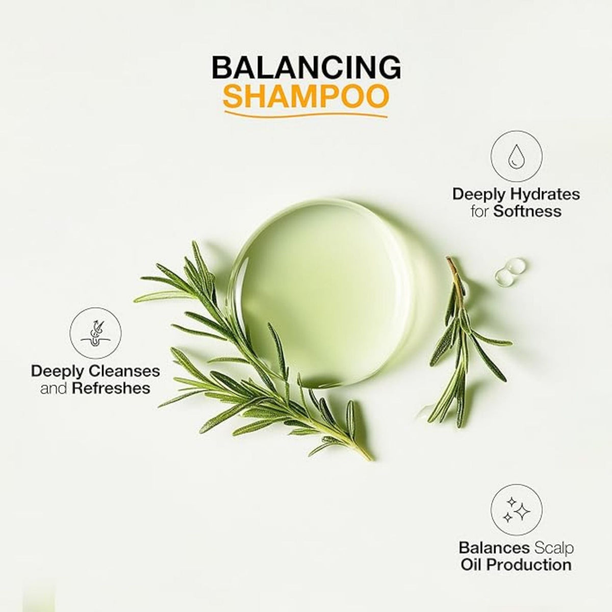 Refect Beauty GK Balancing Shampoo featuring natural rosemary sprigs and a hydrating oil drop for hair care