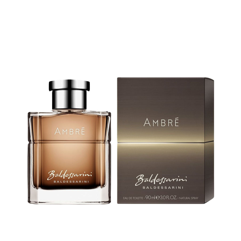 Refect Beauty Baldessarini Ambre Eau de Toilette for men in a glass bottle with matching brown box packaging.