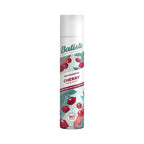 Refect Beauty Batiste Fruity & Cheeky Cherry dry shampoo spray can with red cherry illustrations on a white background.