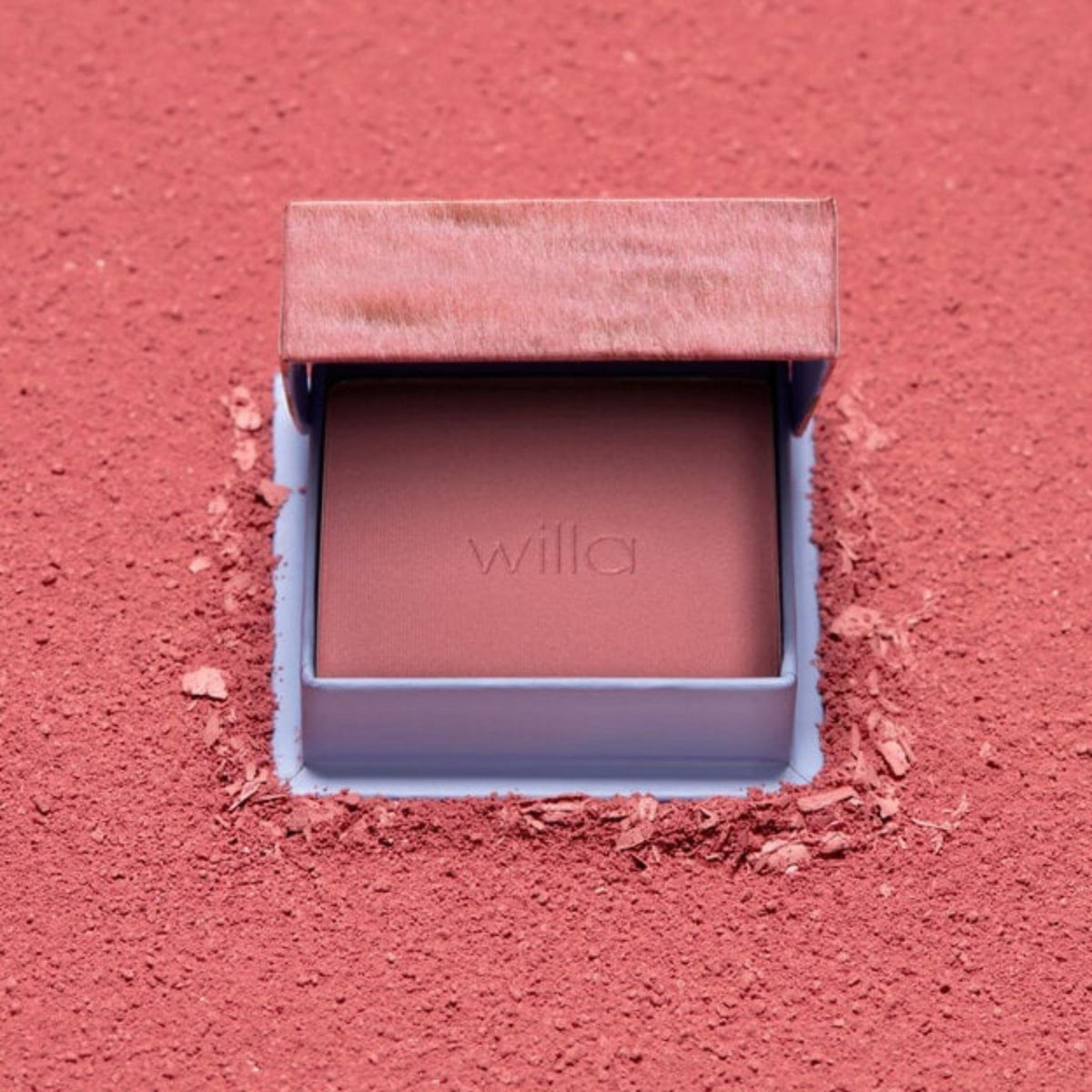 Refect Beauty Benefit Cosmetics Willa blush in a dusty rose shade with a smooth, matte finish in its open compact.