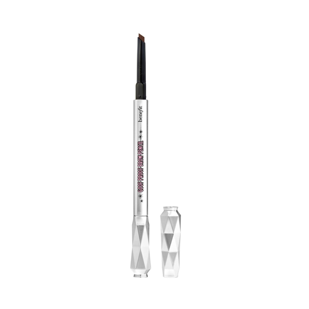 Refect Beauty Benefit Cosmetics Goof Proof Brow Pencil with a retractable tip and silver geometric cap