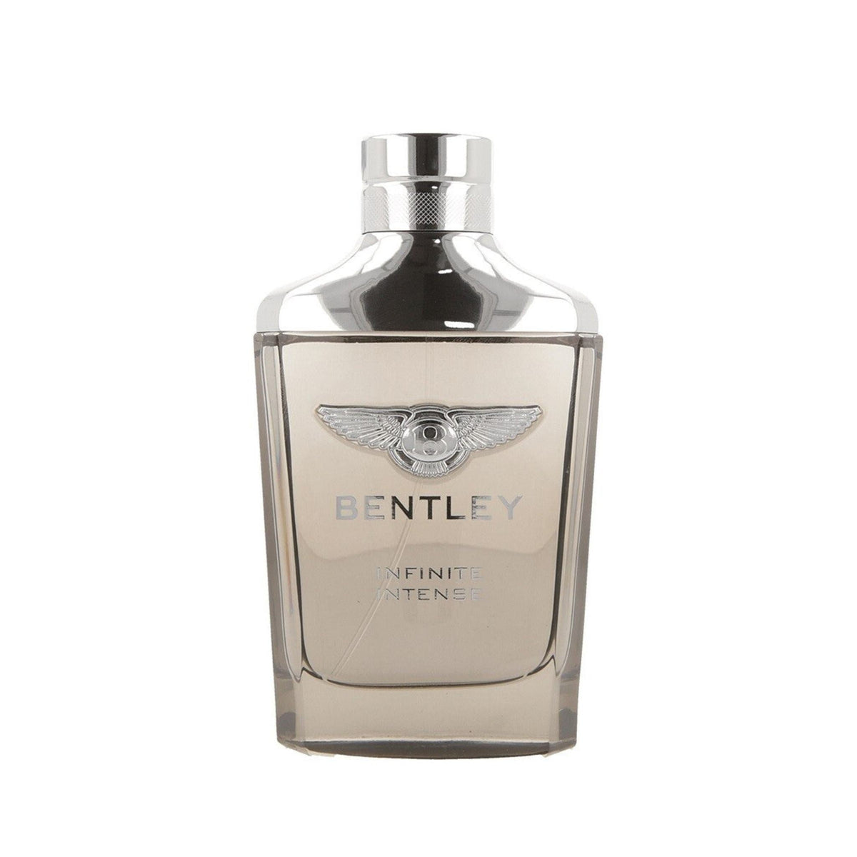 Refect Beauty Bentley Infinite Intense Eau de Parfum for men in a sleek glass bottle with a silver metallic cap.