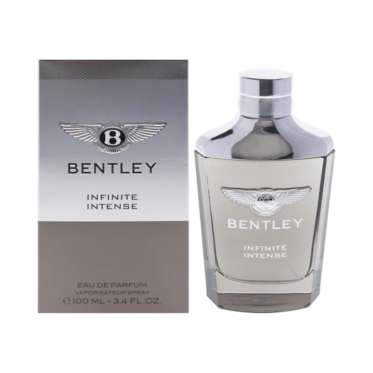 Refect Beauty Bentley Infinite Intense Eau de Parfum bottle and silver-grey box packaging for men