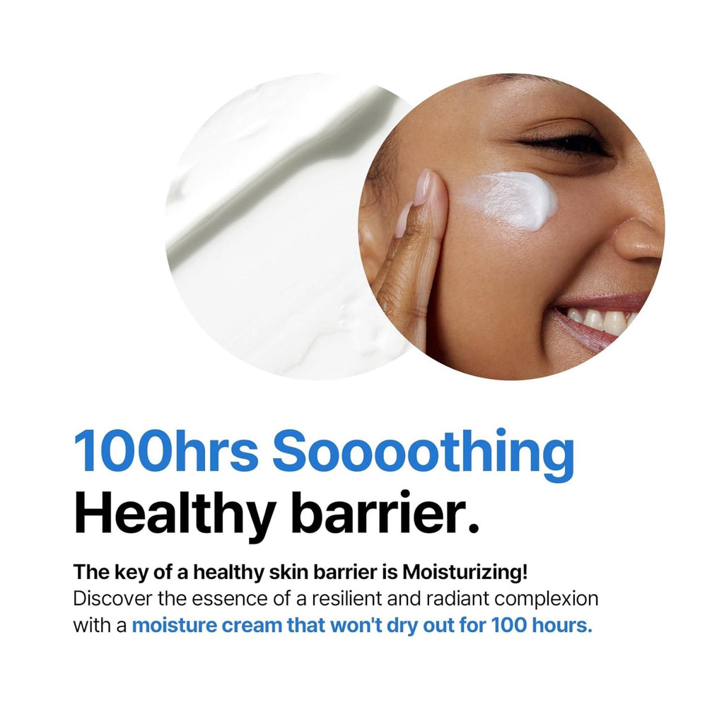 Refect Beauty Some by Mi Beta Panthenol Skin Repair Cream applied to a smiling woman's cheek for skin barrier support