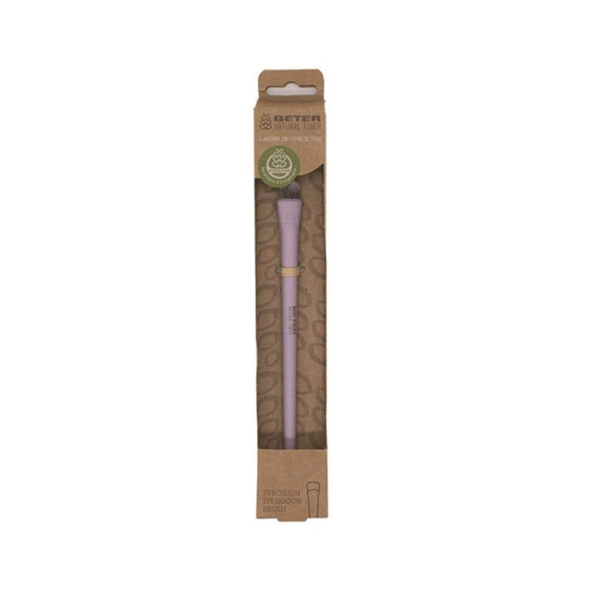 Refect Beauty Beter Natural Fiber precision eyeshadow brush in sustainable cardboard packaging with a lavender handle.
