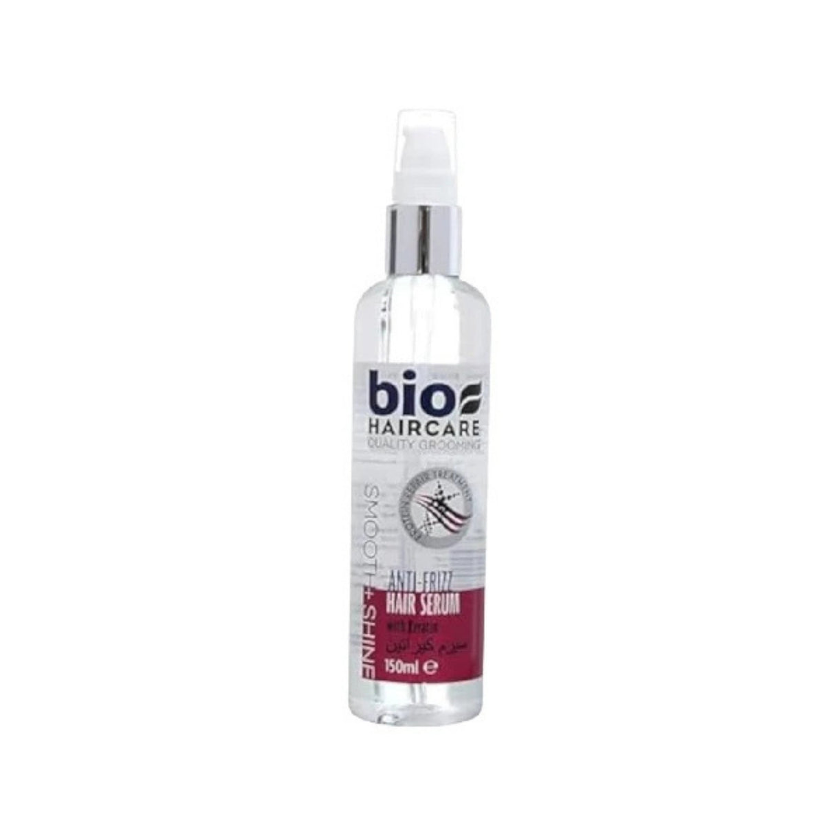 Refect Beauty BIO Hair Care anti-frizz serum with keratin in a clear 150ml pump bottle for smooth, shiny hair