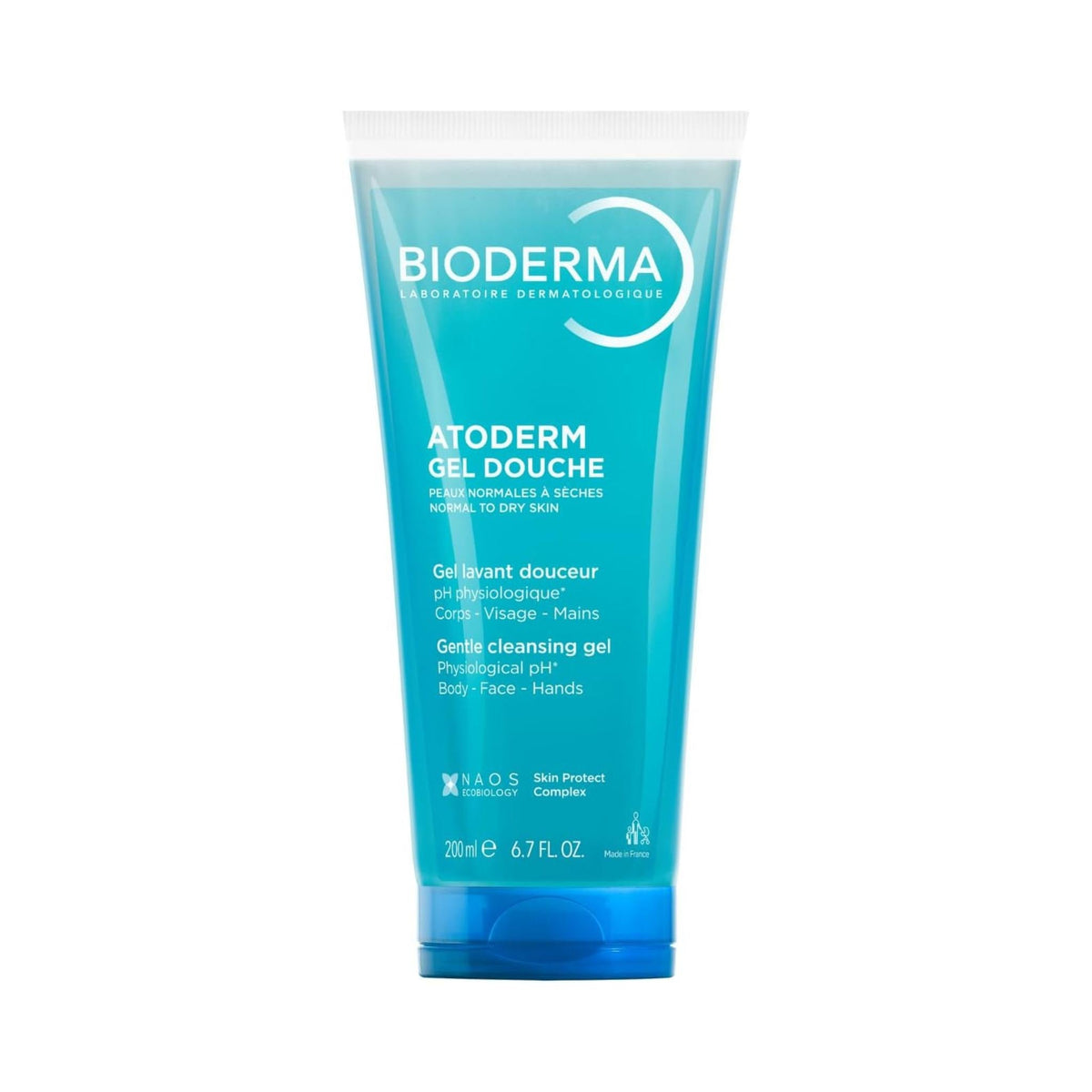 Refect Beauty Bioderma Atoderm Gel Douche gentle shower gel for dry and sensitive skin in a 200ml blue squeeze tube.