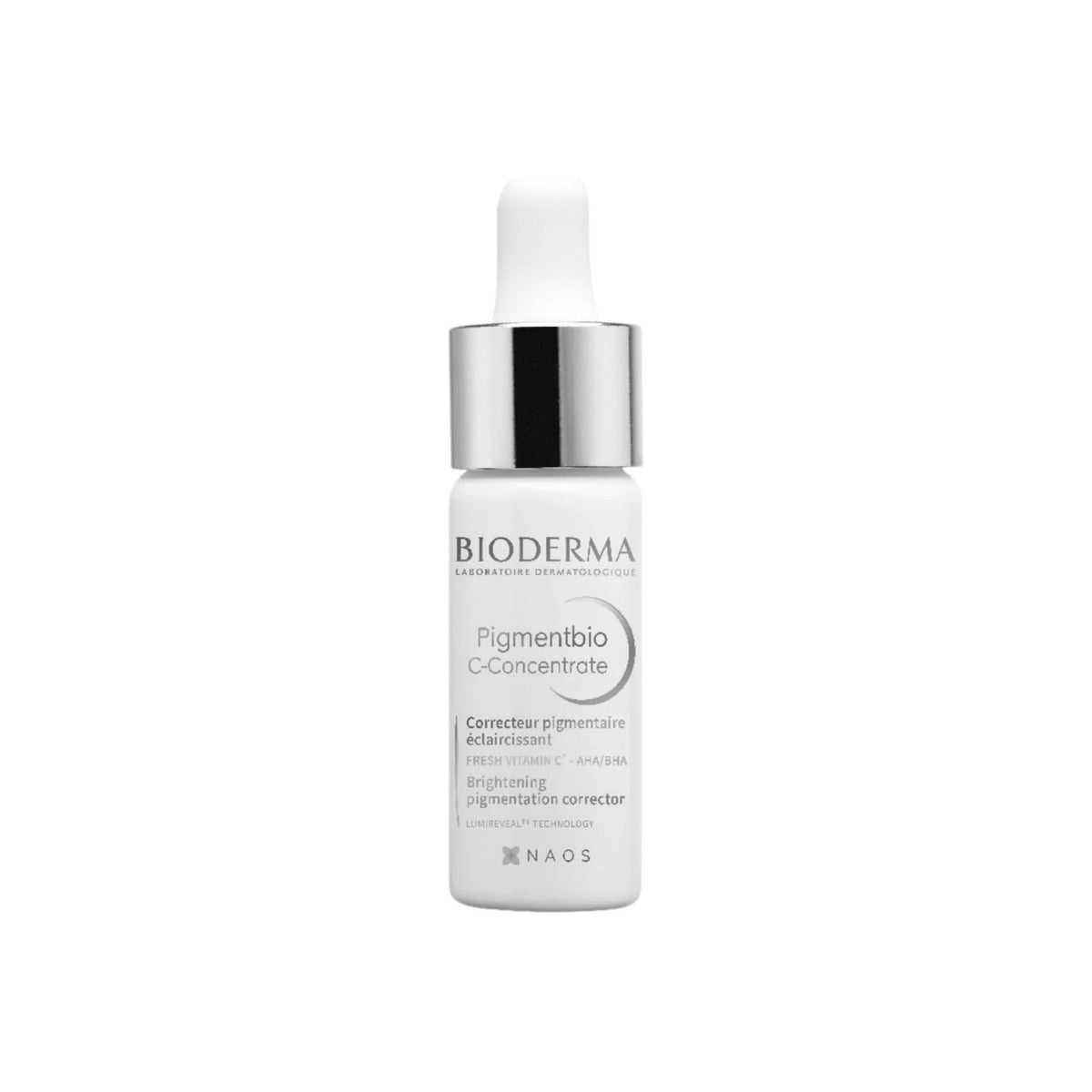 Refect Beauty Bioderma Pigmentbio C-Concentrate brightening serum in a white bottle with a dropper cap
