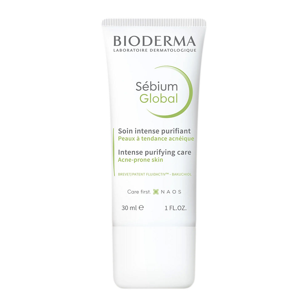 Refect Beauty Bioderma Sebium Global intense purifying care cream in a white 30ml tube for acne-prone skin.