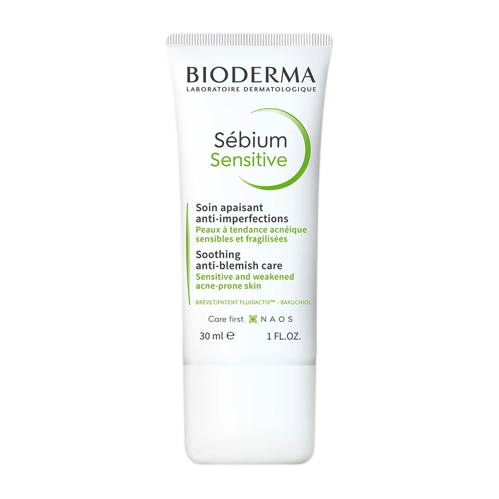 Refect Beauty Bioderma Sebium Sensitive soothing anti-blemish care cream in a 30ml white squeeze tube.