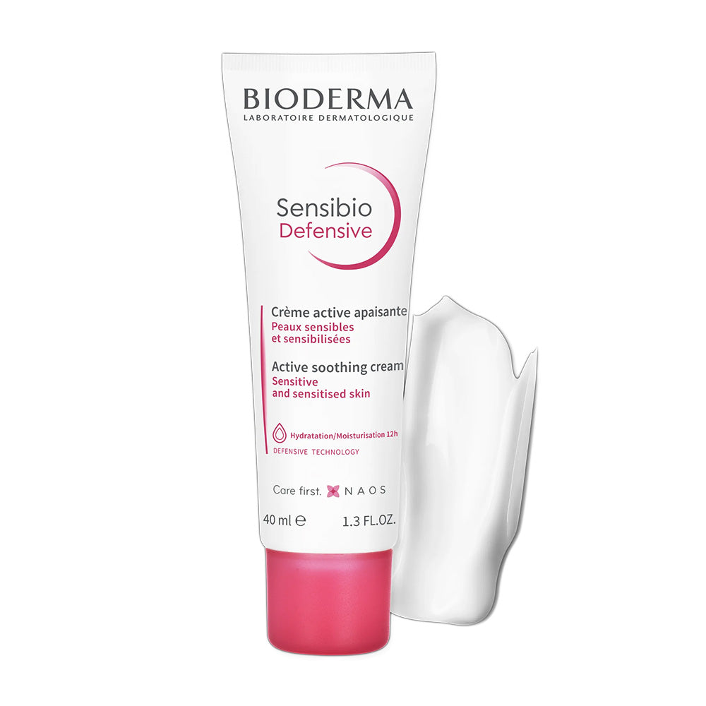 Refect Beauty Bioderma Sensibio Defensive soothing moisturizer tube for sensitive skin with cream texture swatch