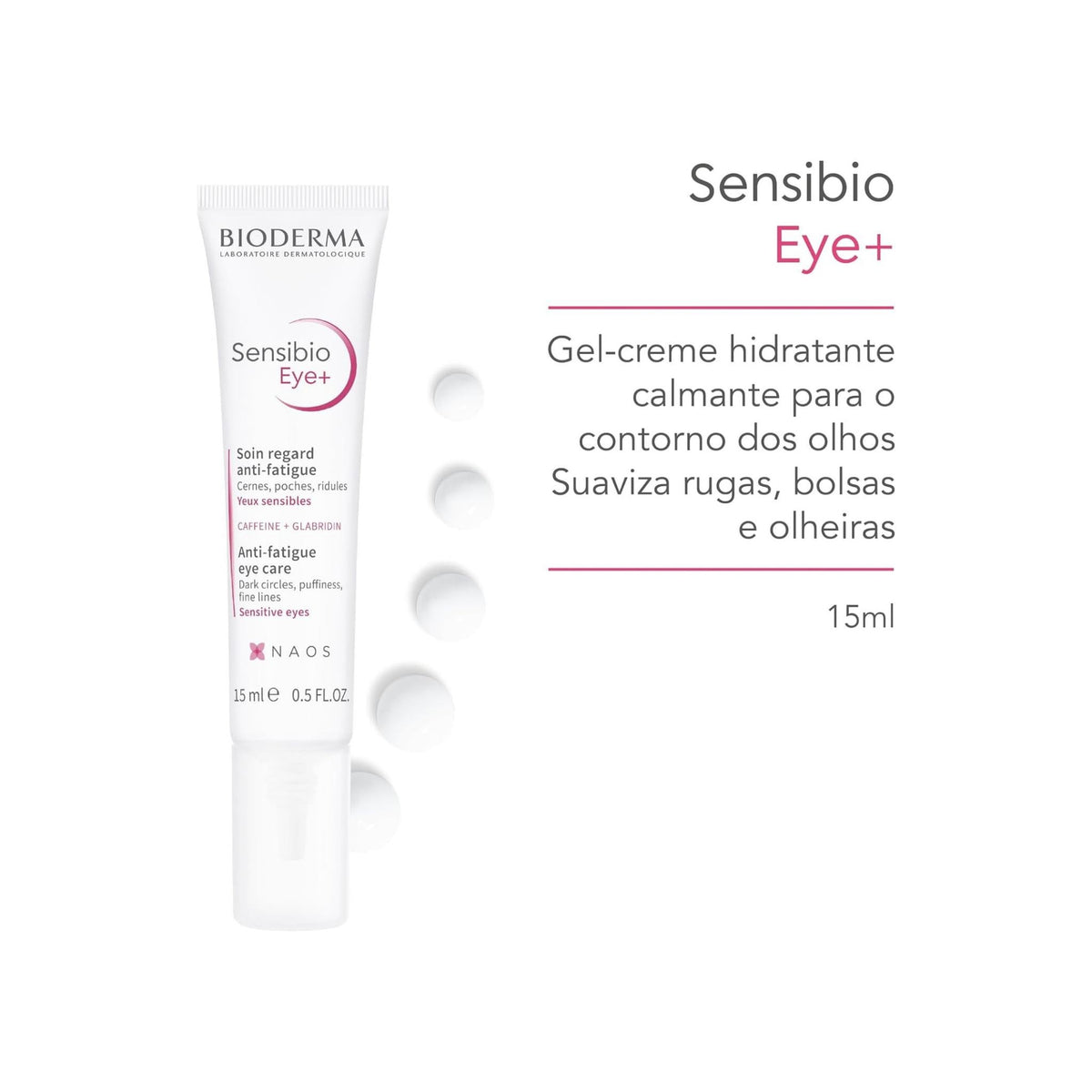 Refect Beauty Bioderma Sensibio Eye Contour Gel in a white 15ml tube for soothing sensitive skin around the eyes.