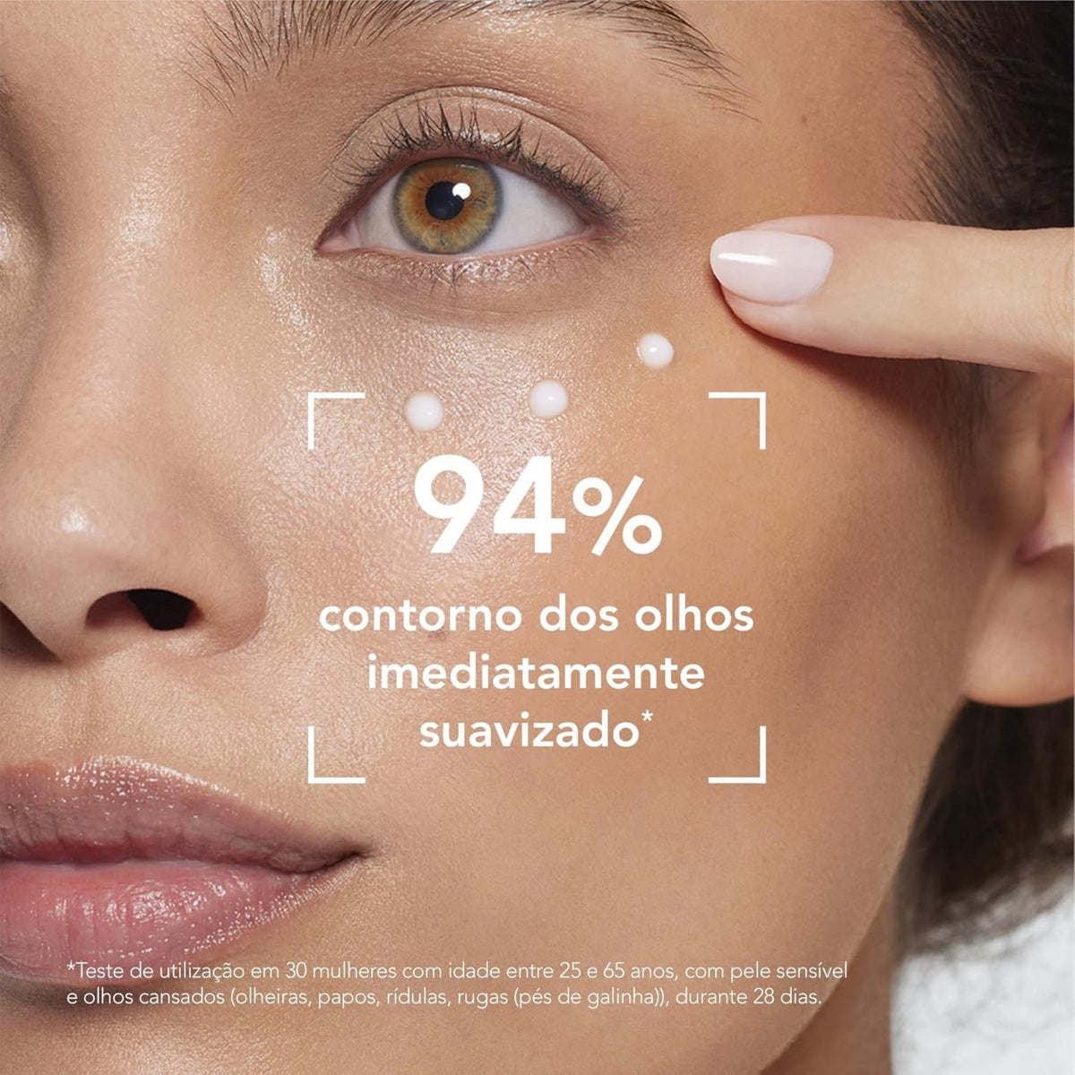 Refect Beauty Bioderma Sensibio Eye Contour Gel applied as small dots under a woman's eye for soothing sensitive skin