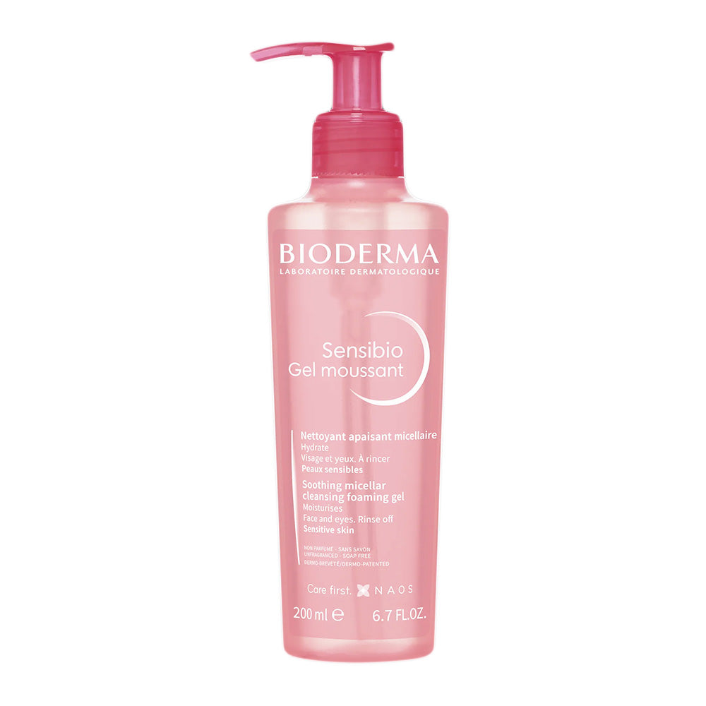Refect Beauty Bioderma Sensibio Gel Moussant gentle foaming cleanser for sensitive skin in a pink pump bottle