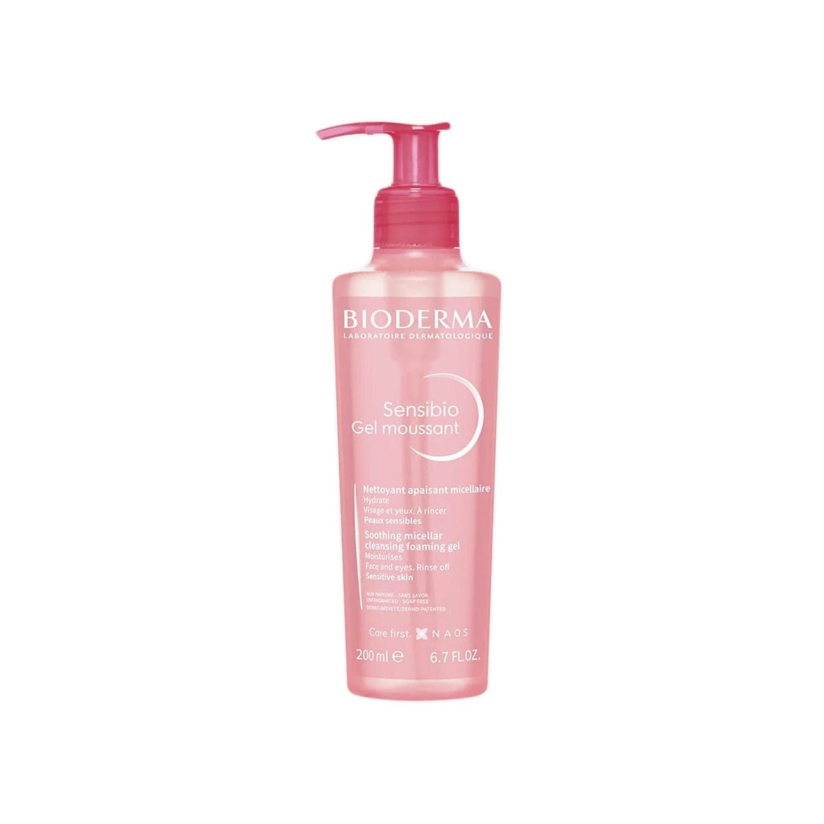 Refect Beauty Bioderma Sensibio Gel Moussant foaming cleanser in a pink pump bottle for sensitive skin