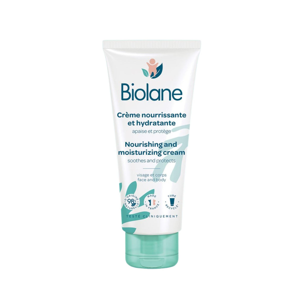 Refect Beauty Biolane nourishing and moisturizing baby cream in a white squeeze tube for face and body care.