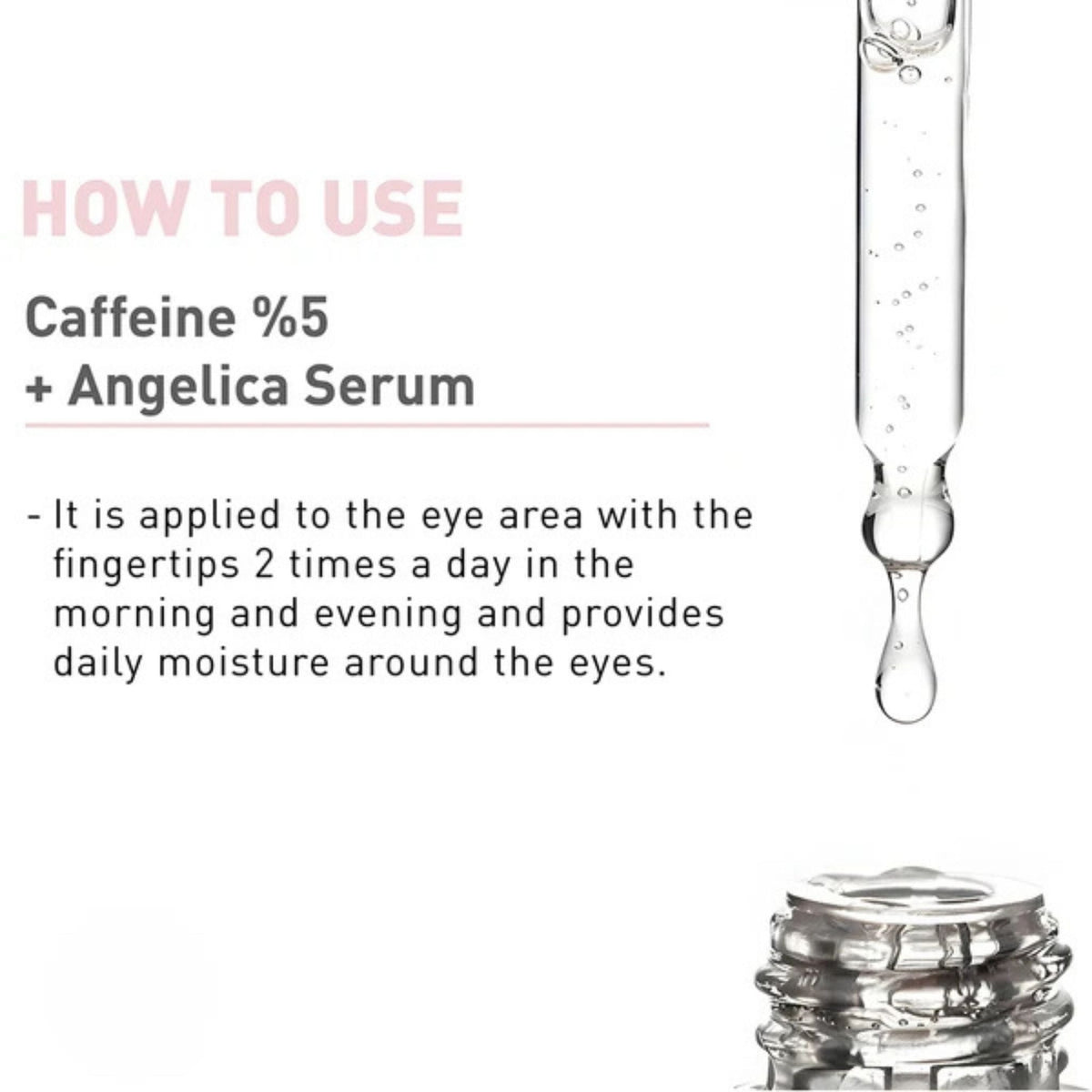 Refect Beauty Bionnex Nordea brightening caffeine eye serum dropper showing clear liquid application instructions