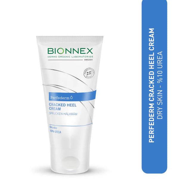 Refect Beauty Bionnex Perfederm 10% Urea cracked heel cream in a white squeeze tube for dry, rough foot skin repair.