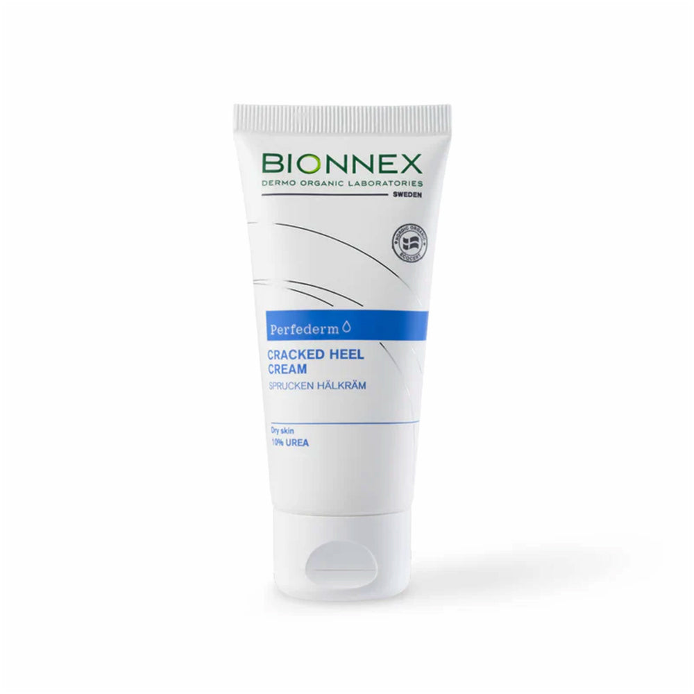 Refect Beauty Bionnex Perfederm 10% Urea cracked heel cream in a white squeeze tube for dry, rough skin repair.