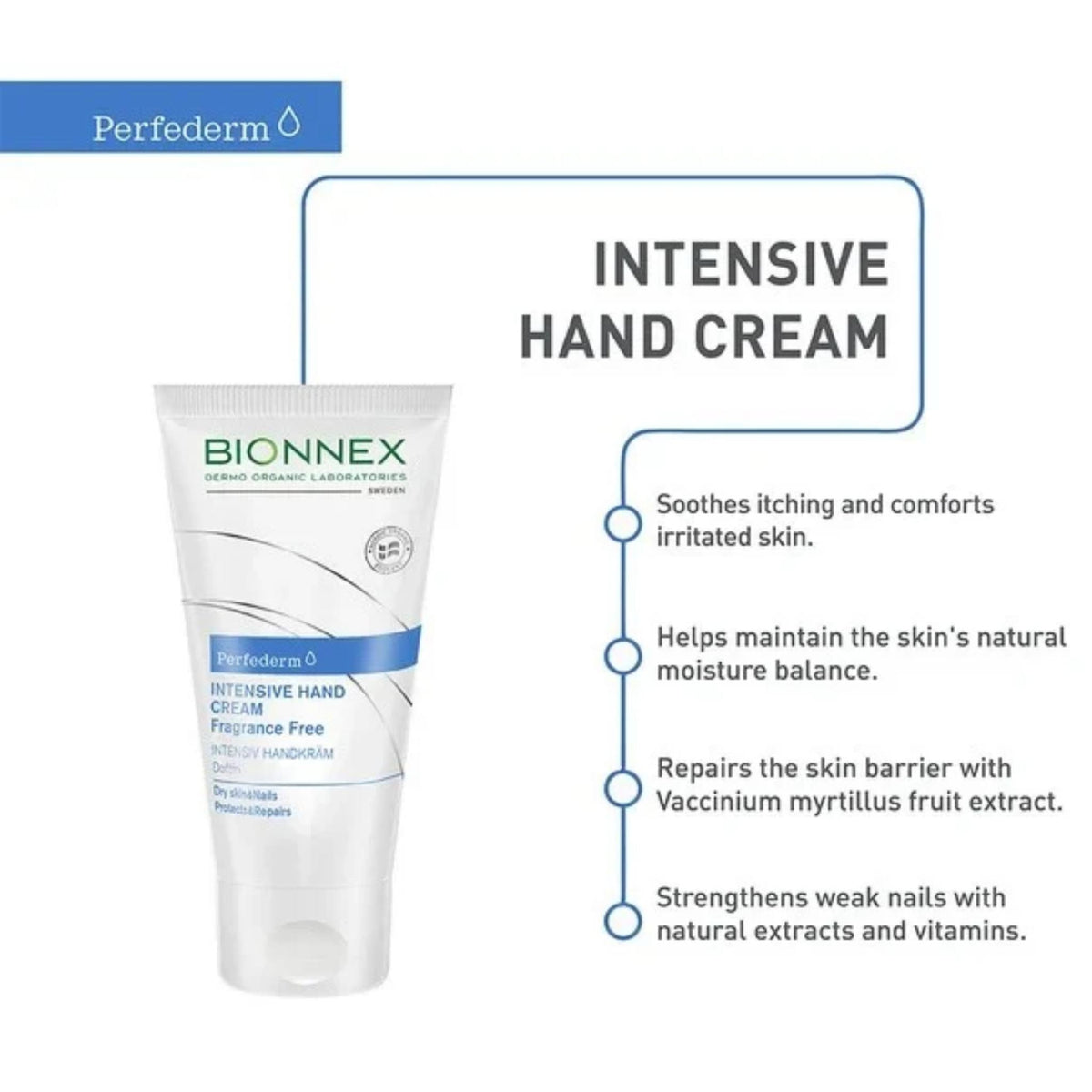 Refect Beauty Bionnex Perfederm intensive hand cream tube for dry skin and nail care with natural extracts.
