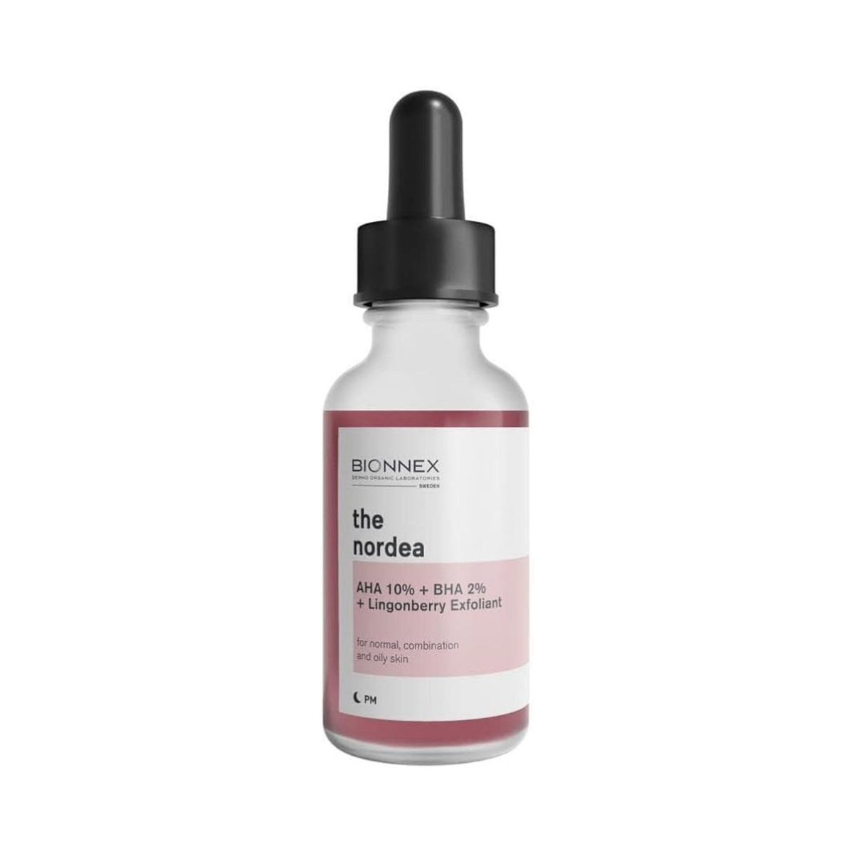 Refect Beauty BIONNEX The Nordea AHA and BHA exfoliating serum in a glass dropper bottle for oily and combination skin.