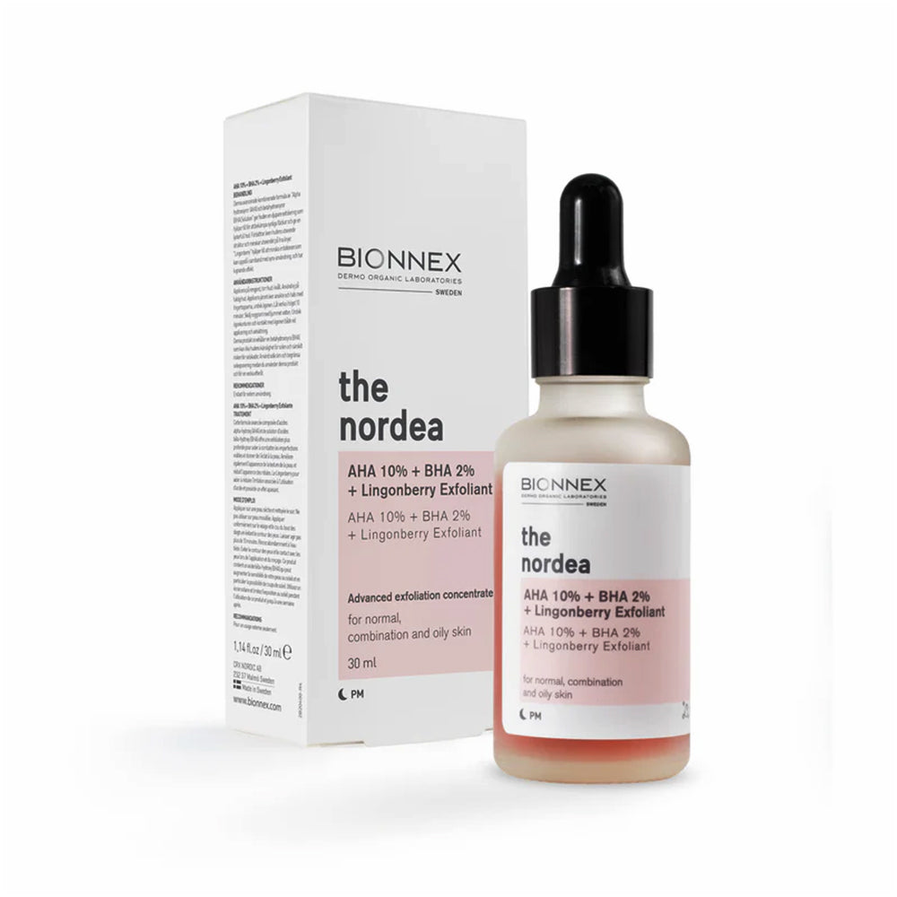 Refect Beauty BIONNEX The Nordea AHA and BHA peeling serum bottle and packaging for oily and combination skin