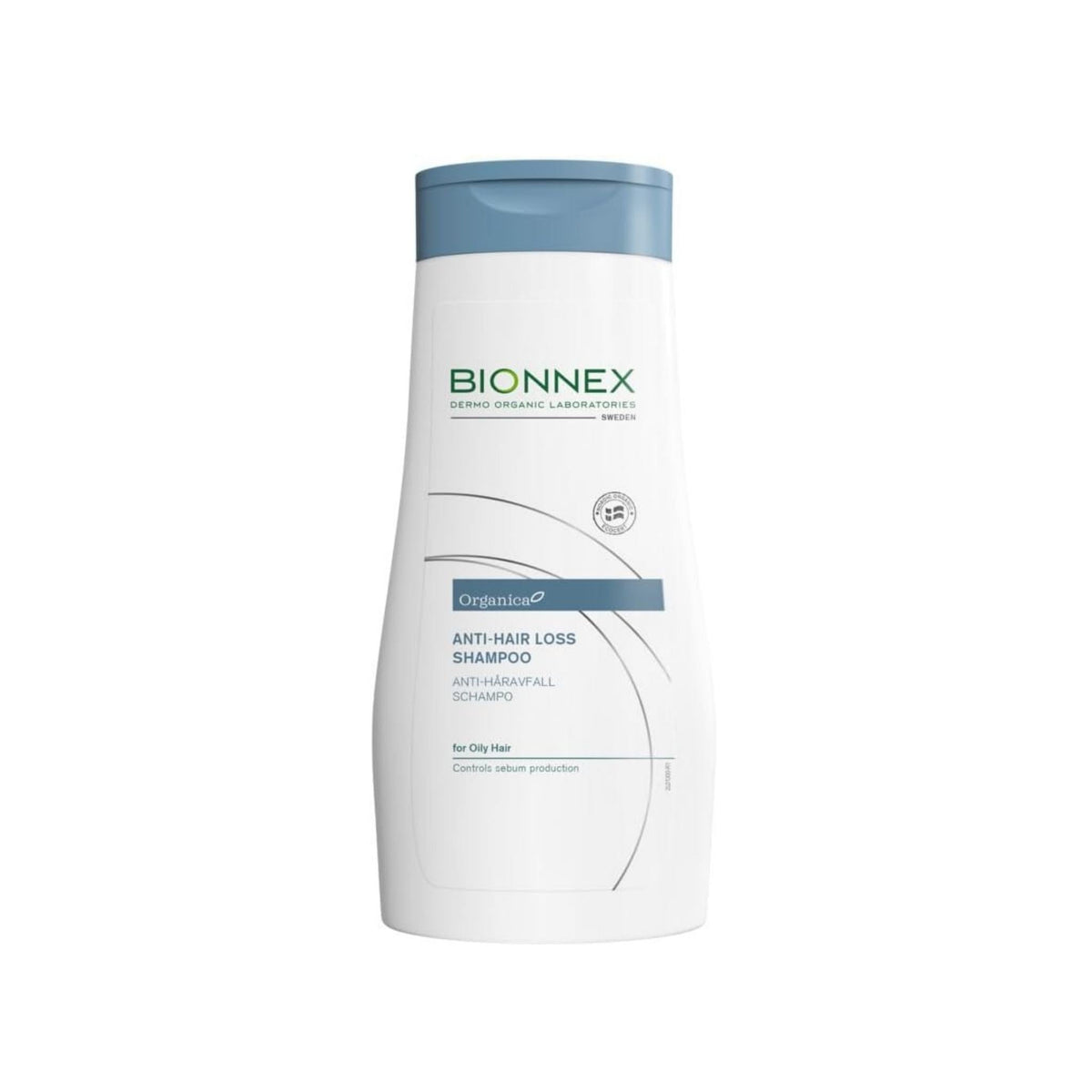Refect Beauty Bionnex Organica anti-hair loss shampoo for oily hair in a white bottle with a blue cap