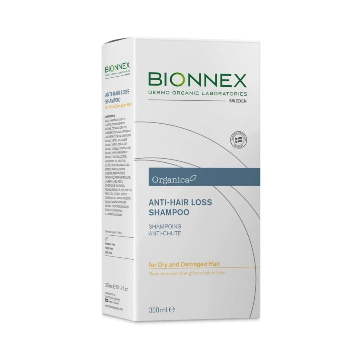 Refect Beauty Bionnex Organica anti-hair loss shampoo bottle for dry and damaged hair in white packaging