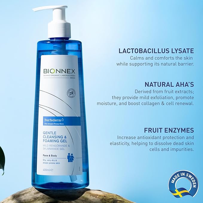 Refect Beauty Bionnex Perfederm gentle foaming cleansing gel for dry and sensitive skin in a 400ml pump bottle