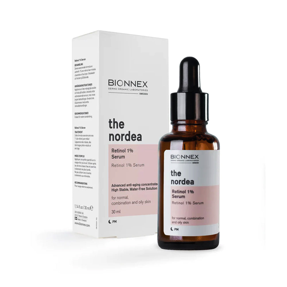 Refect Beauty Bionnex The Nordea 1% Retinol Serum bottle and packaging box for anti-aging skincare