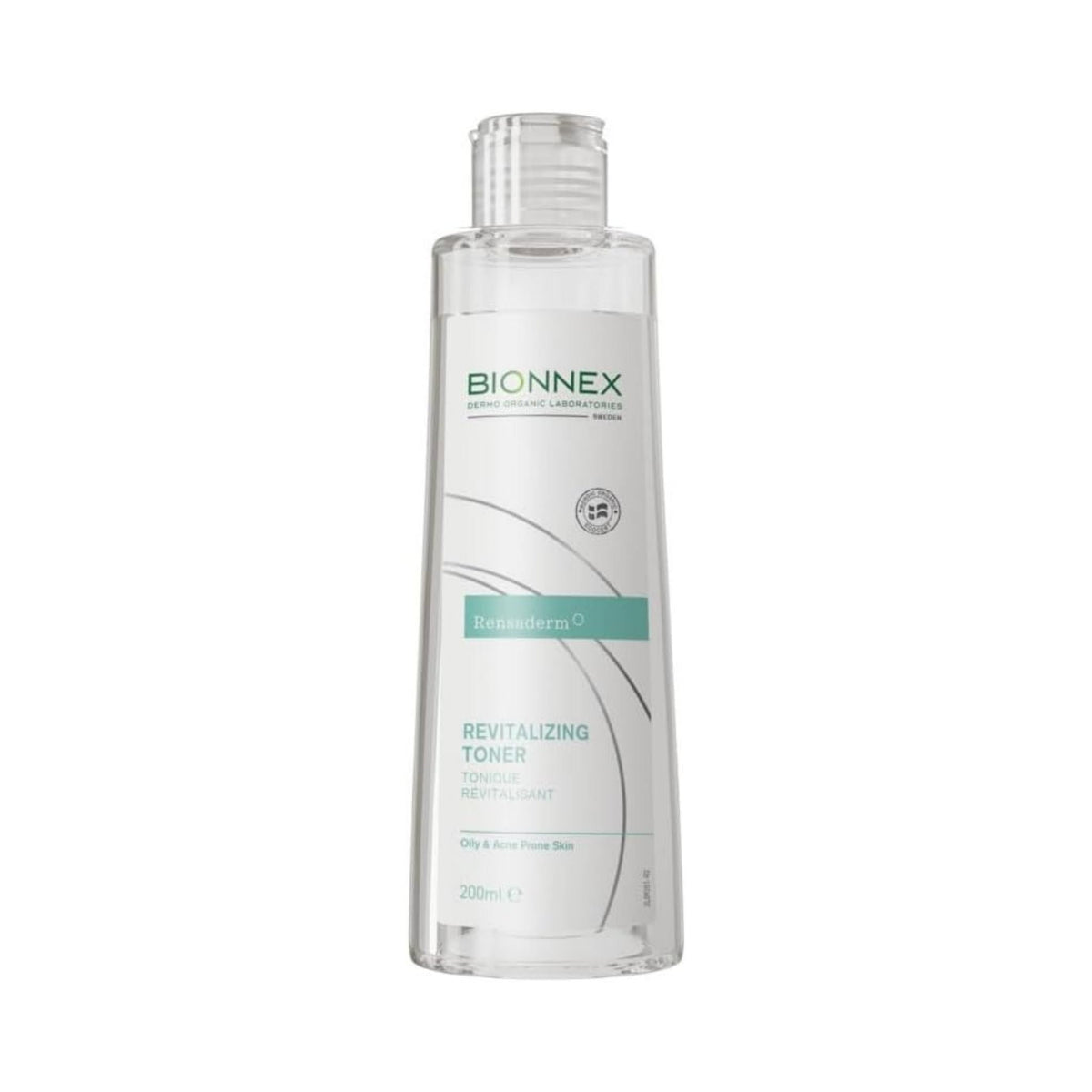 Refect Beauty Bionnex Rensaderm Revitalizing Toner for oily and acne-prone skin in a 200ml clear plastic bottle.