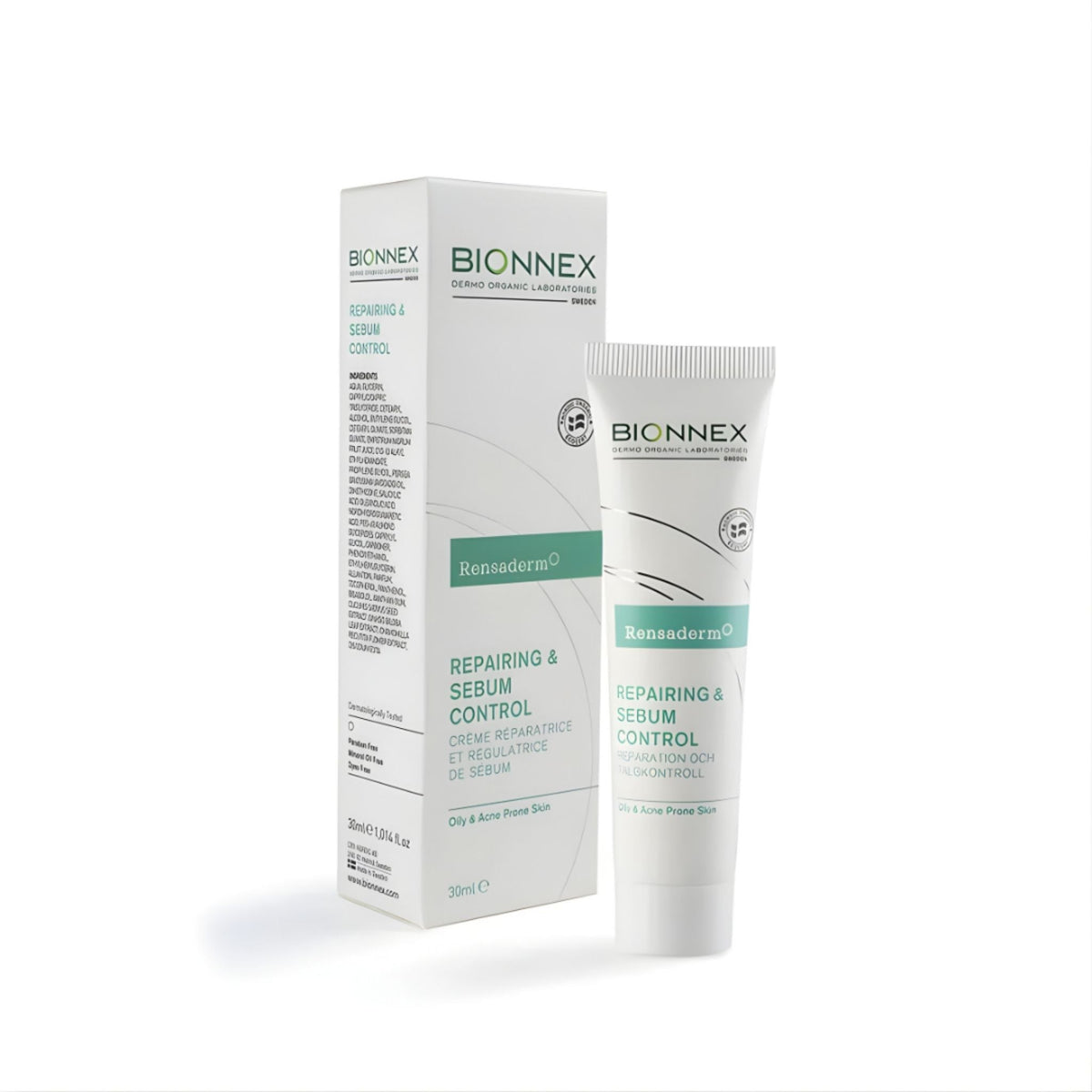 Refect Beauty Bionnex Rensaderm Repairing and Sebum Control Cream for oily and acne-prone skin in tube and box packaging