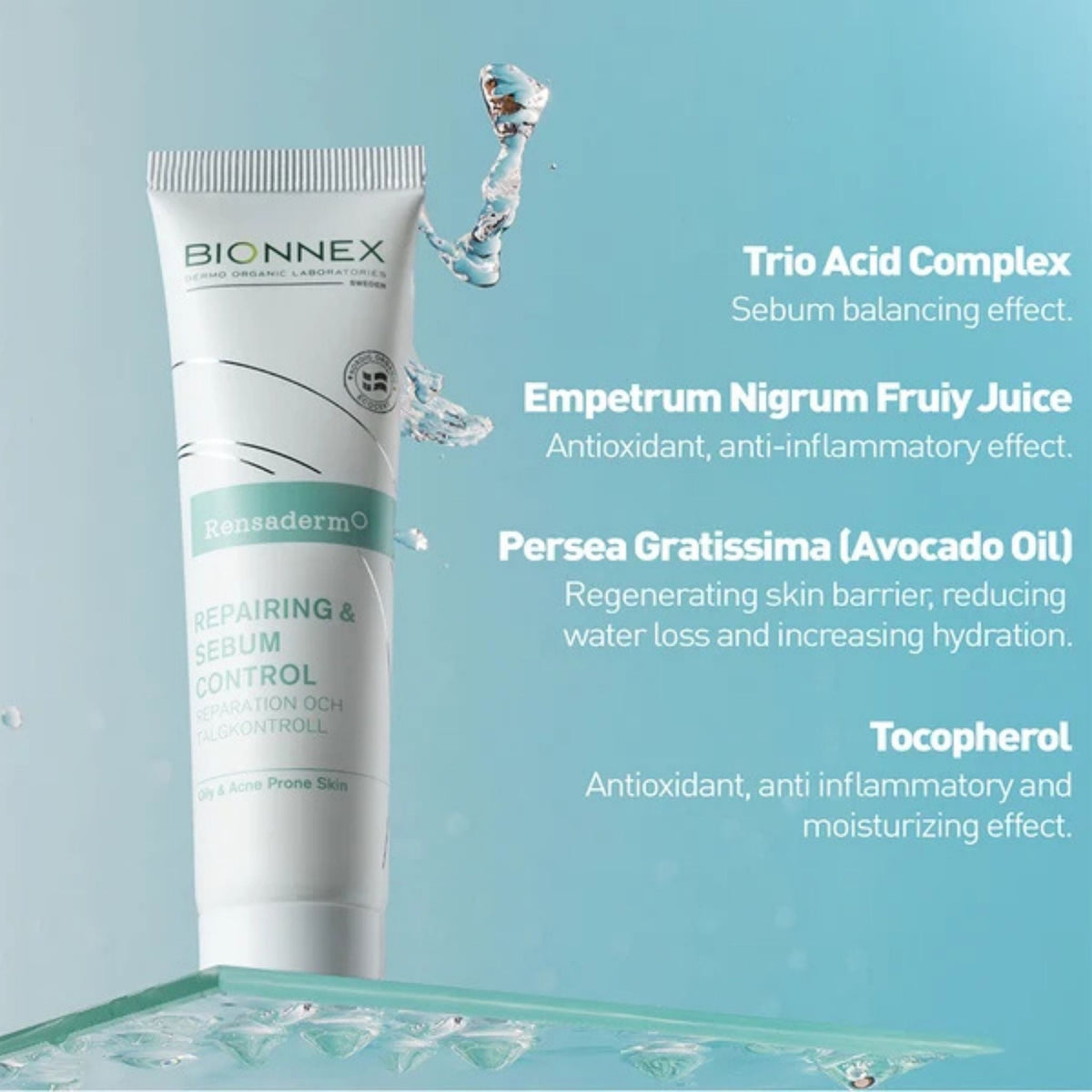 Refect Beauty Bionnex Rensaderm sebum control cream for oily and acne-prone skin with avocado oil and panthenol