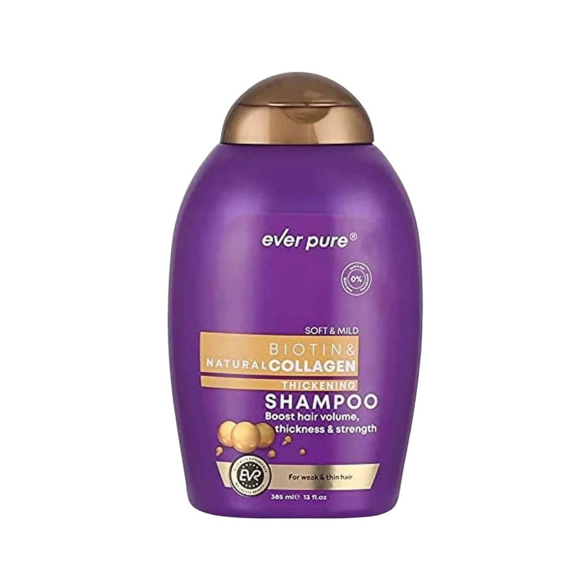 Refect Beauty Ever Pure Biotin and Collagen thickening shampoo in a purple bottle for fine and thinning hair