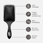 Refect Beauty Wet Brush black paddle detangler with IntelliFlex bristles and key feature icons for hair care