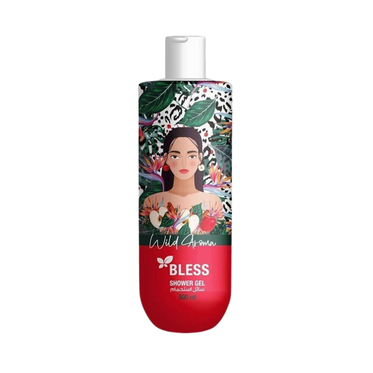 Refect Beauty Bless Wild Aroma shower gel in a 500ml bottle with a vibrant tropical illustration and red base.