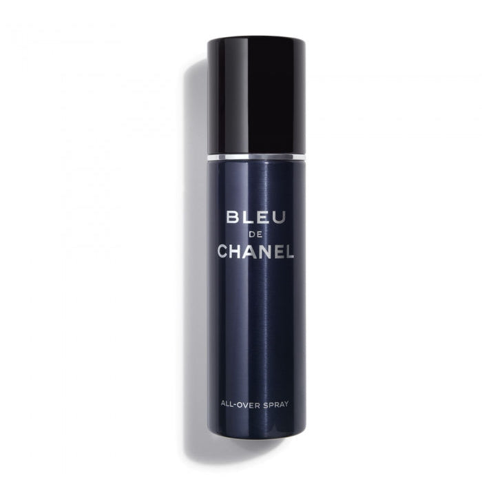 Refect Beauty Bleu de Chanel All-Over Spray in a sleek dark blue cylindrical bottle with a black cap