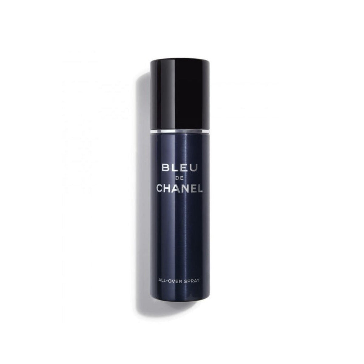 Refect Beauty Bleu de Chanel All-Over Spray in a sleek dark blue cylindrical bottle with a black cap.