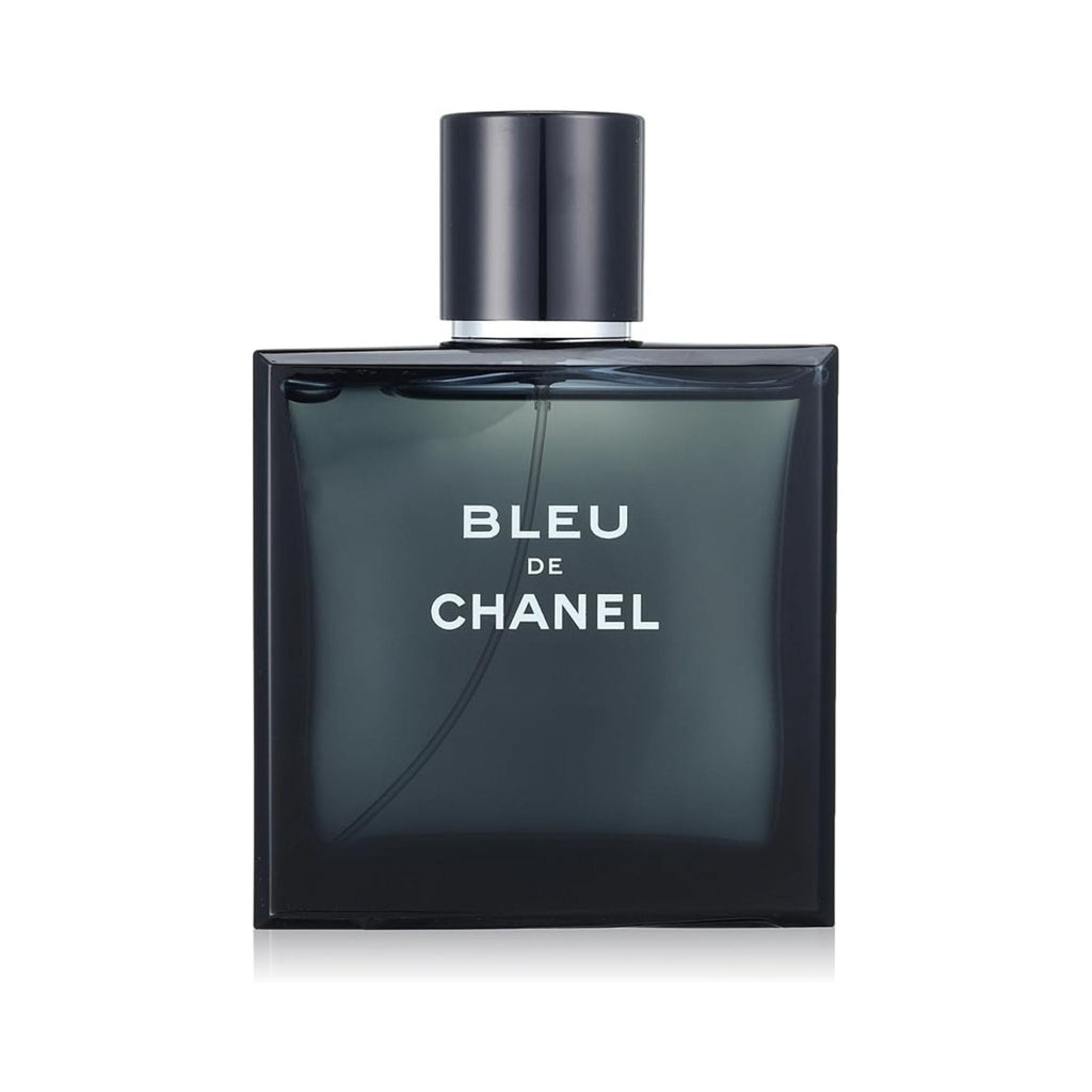 Refect Beauty Bleu de Chanel Eau de Toilette in a sleek dark blue glass bottle with a minimalist square design.