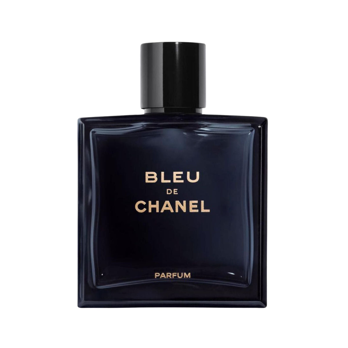 Refect Beauty Bleu de Chanel Parfum in a sleek, dark blue glass bottle with a black cap and gold lettering.