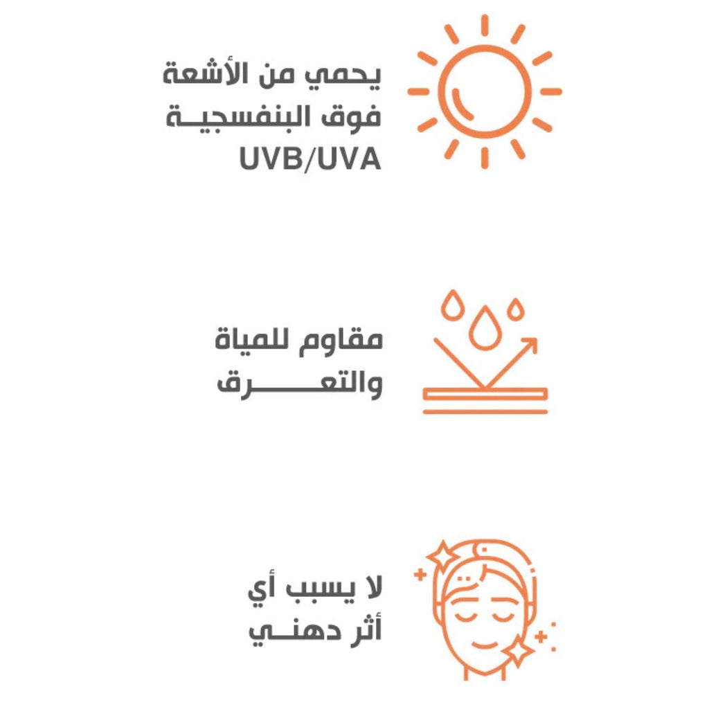 Refect Beauty BOBAI sunscreen benefits icons showing UVA UVB protection, water resistance, and non-greasy finish.