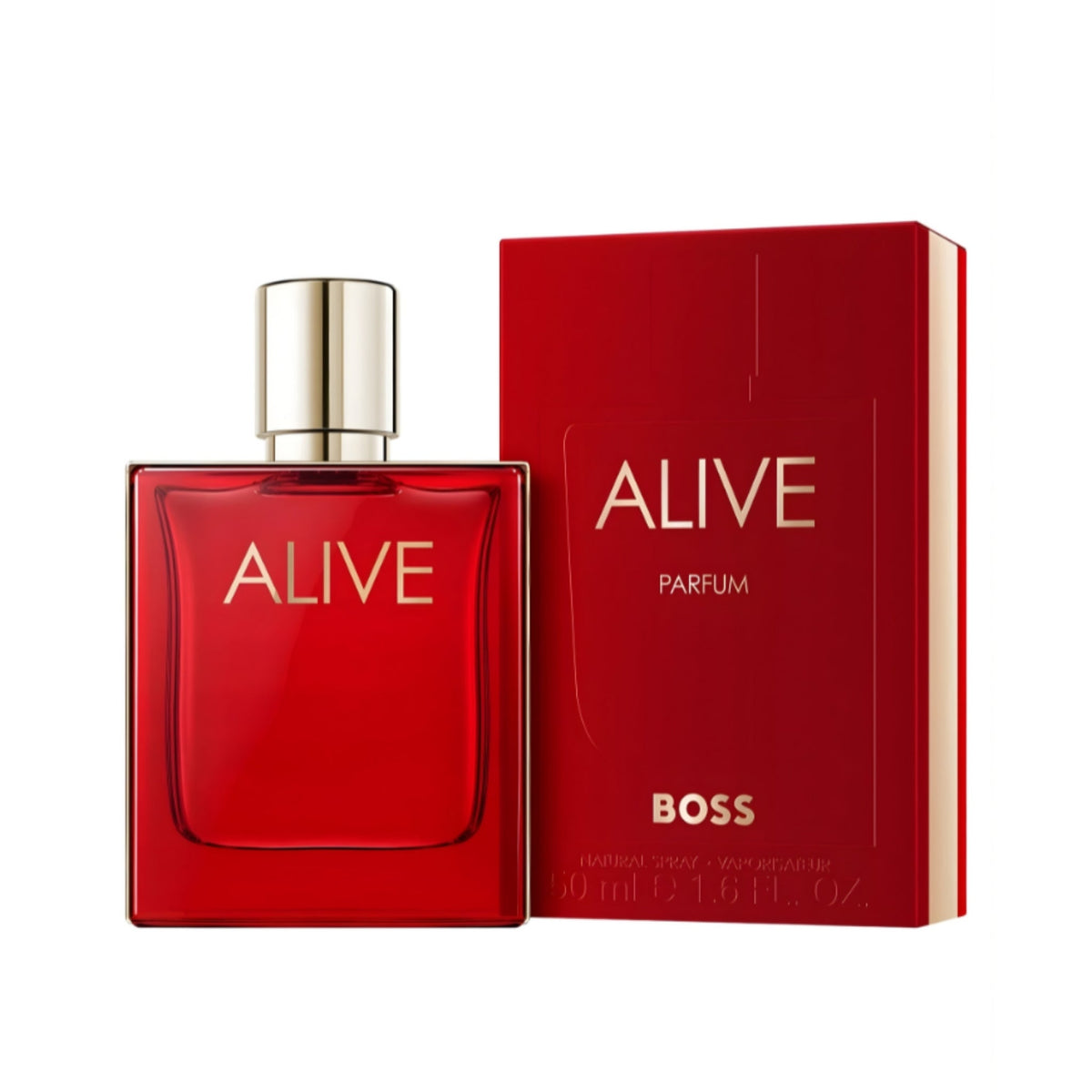 Refect Beauty Boss Alive Parfum bottle and red box featuring gold lettering and a metallic cap