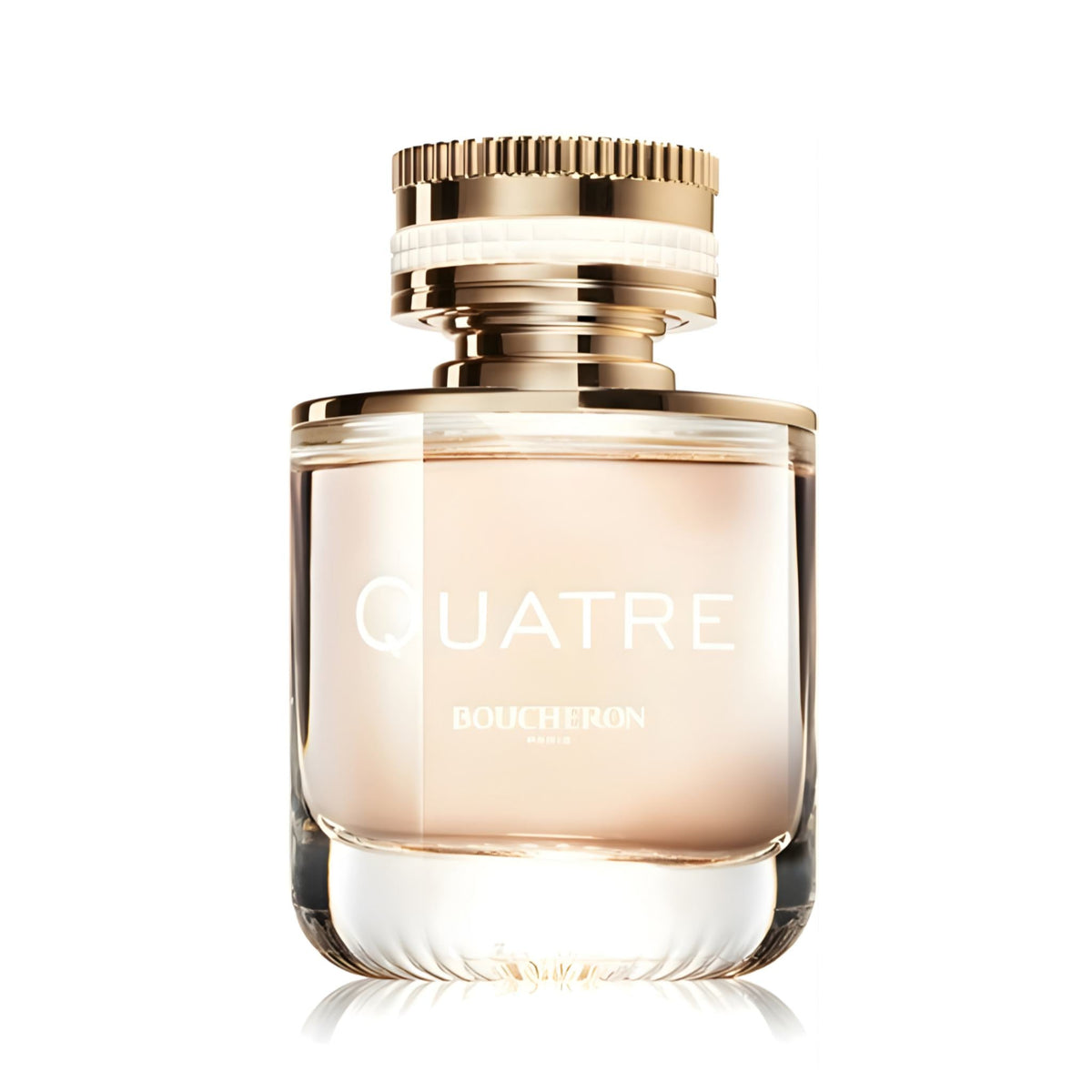 Refect Beauty Boucheron Quatre Pour Femme Eau de Parfum in a clear glass bottle with a gold textured cap