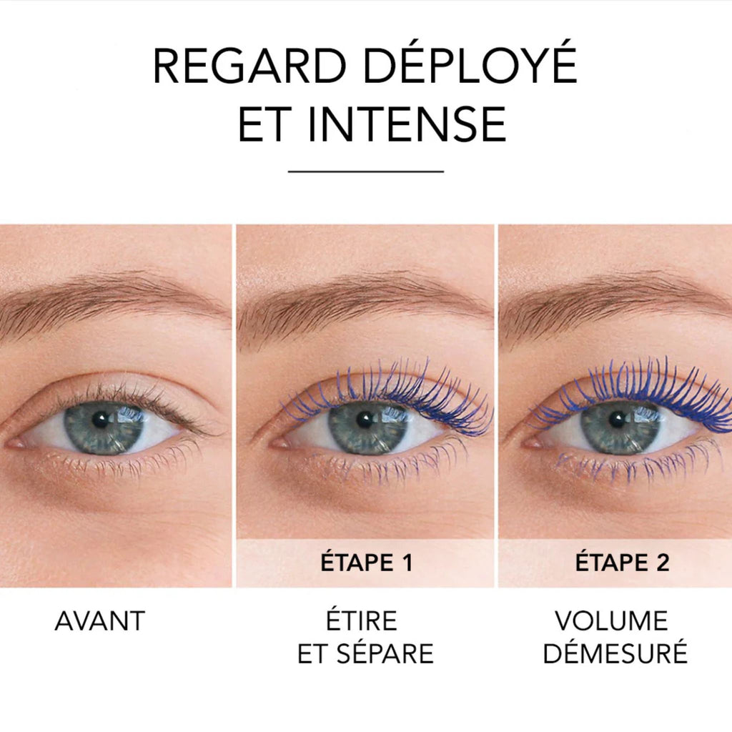 Refect Beauty Bourjois Twist Up The Volume blue mascara showing before and after lash lengthening and volumizing