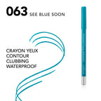 Refect Beauty Bourjois Contour Clubbing waterproof eyeliner pencil in See Blue Soon shade with a vibrant blue swatch.