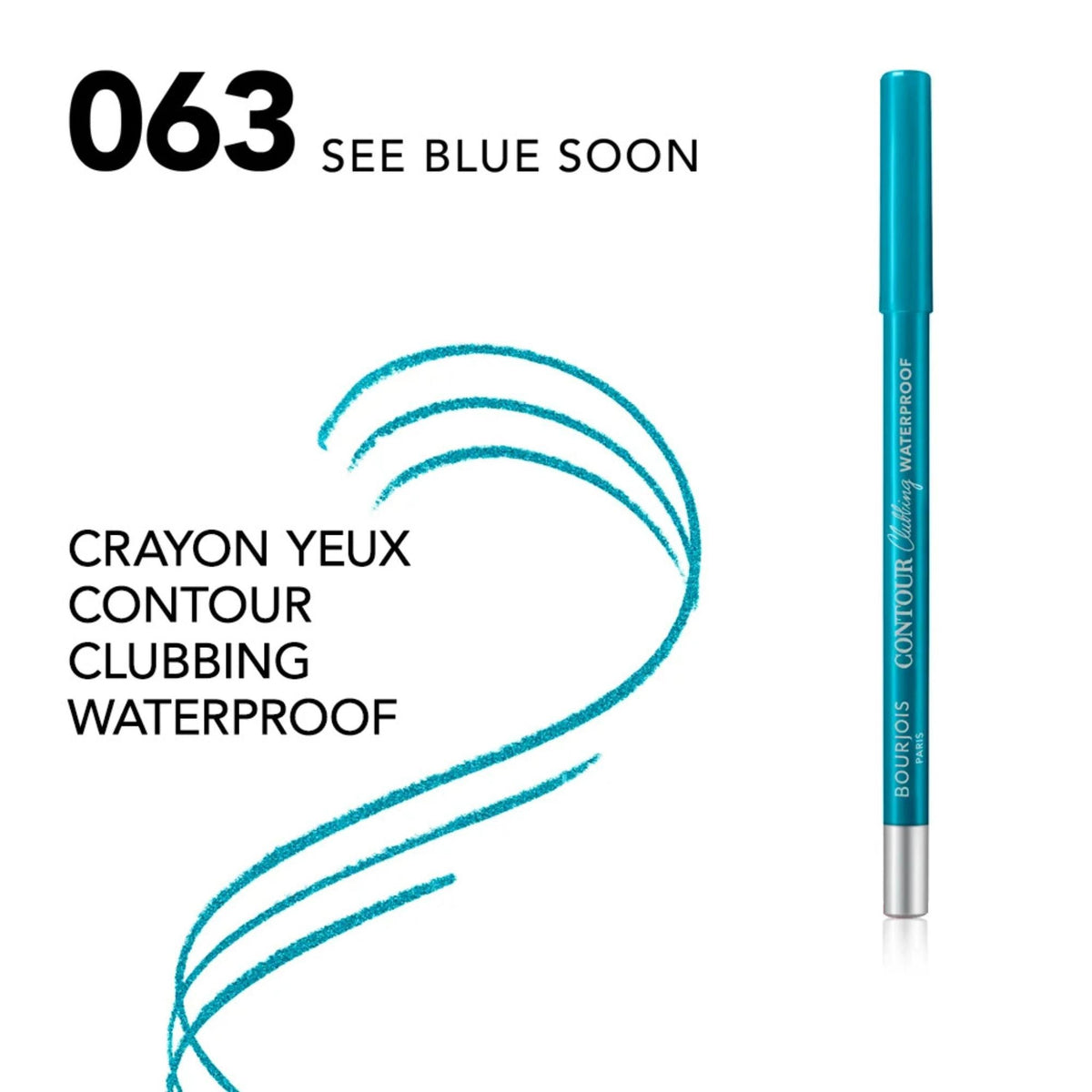 Refect Beauty Bourjois Contour Clubbing waterproof eyeliner pencil in See Blue Soon shade with a vibrant blue swatch.