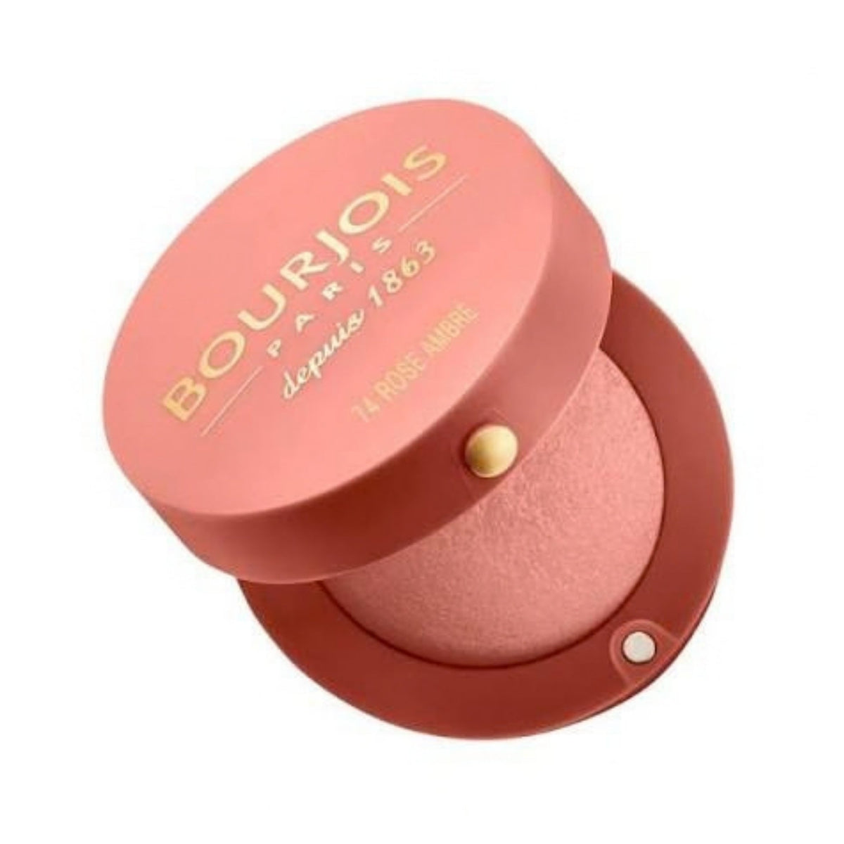 Refect Beauty Bourjois Blush Boite Round in Rose Ambre, a baked powder blush with a natural rosy glow finish.