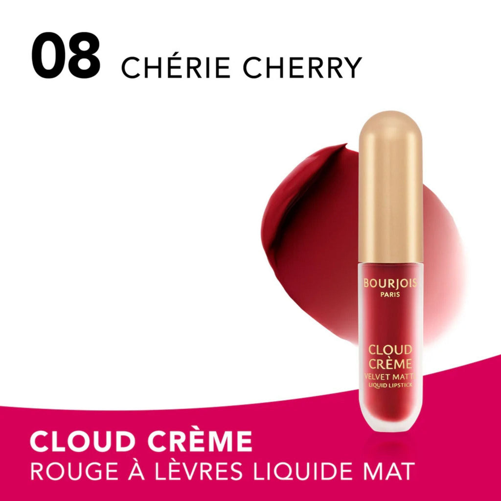 Refect Beauty Bourjois Cloud Crème liquid lipstick in 08 Chérie Cherry shade with a velvety matte finish
