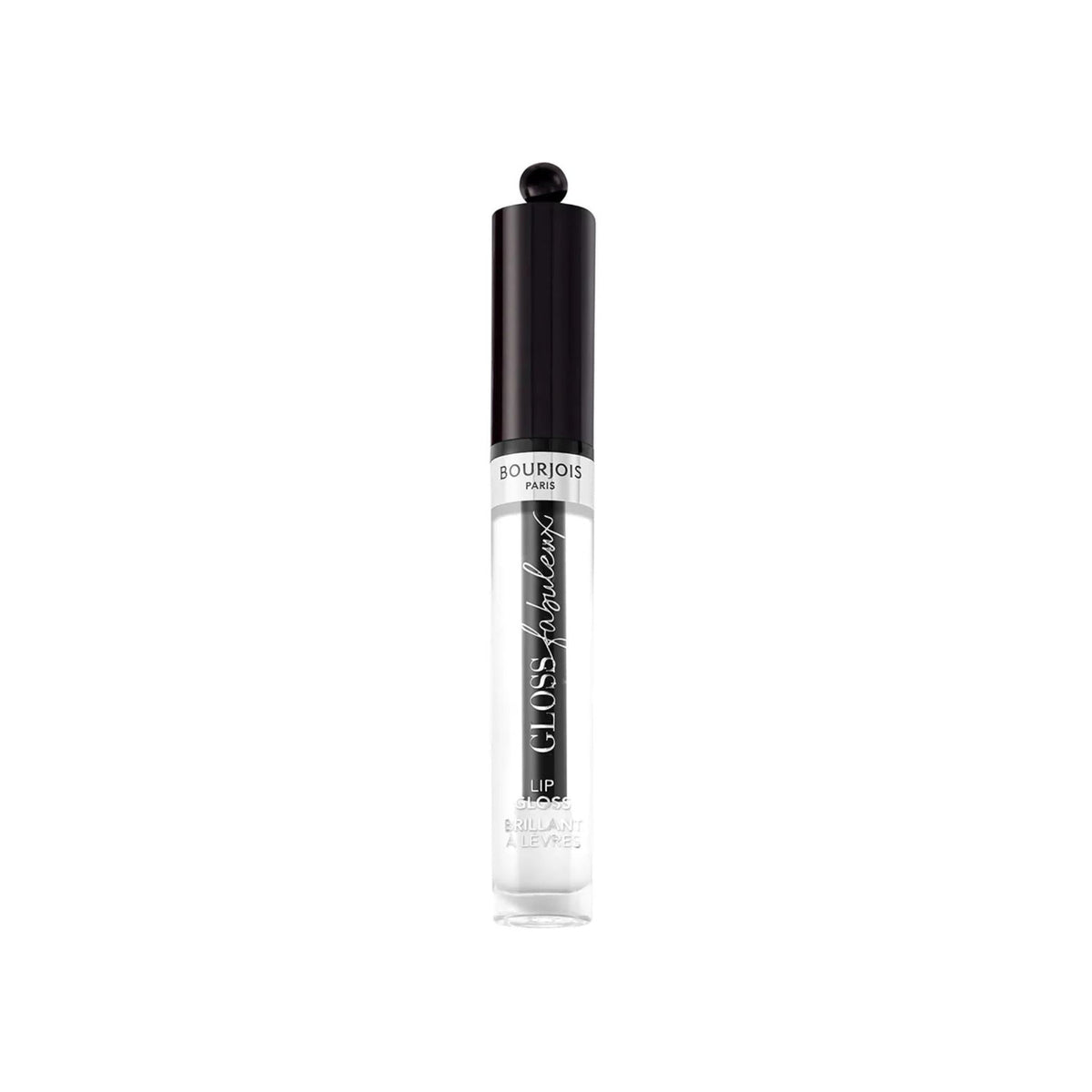 Refect Beauty Bourjois Gloss Fabuleux clear lip gloss in a sleek tube with a black cap for a high-shine finish